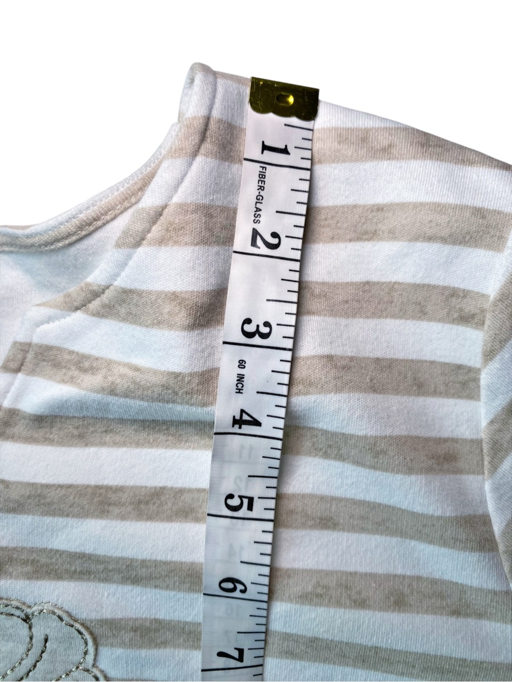 Alfred Dunner Top Size S Tan White Striped Floral Embellished 3/4 Sleeve - Picture 11 of 13